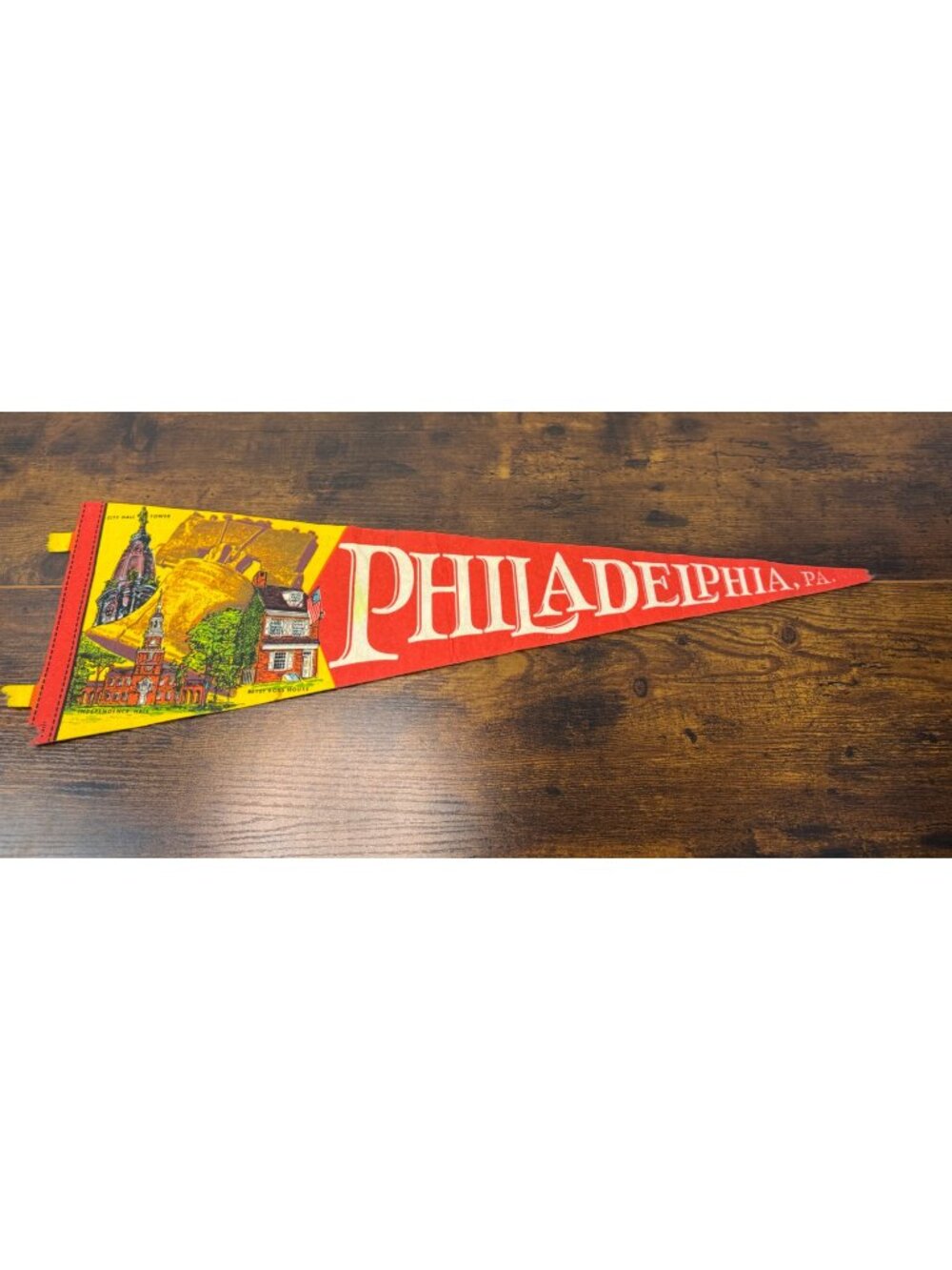Vintage Philadelphia PA Souvenir Felt Pennant With Landmarks damaged